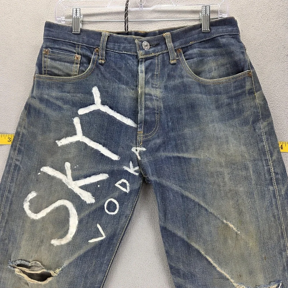 Vintage Levis 501 Jeans Mens Blue Selvedge LVC Thrashed Honeycomb USA Fits 30x30